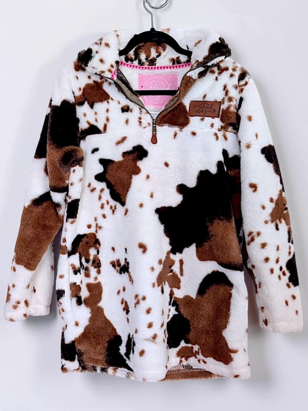 Southern Fried Chics Making Mooves cow print fairy boho fleece tunic jacket S